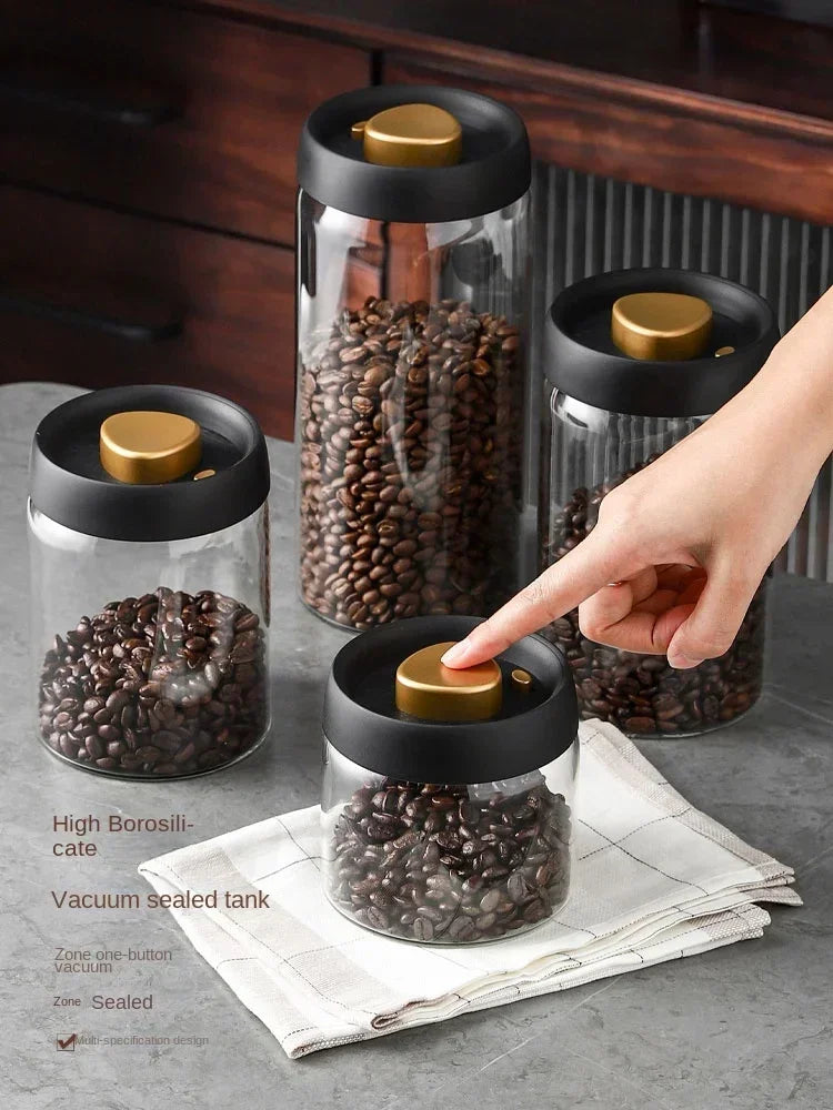Pote de vidro a vácuo para cafés.
