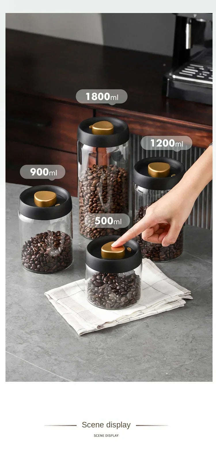 Pote de vidro a vácuo para cafés.