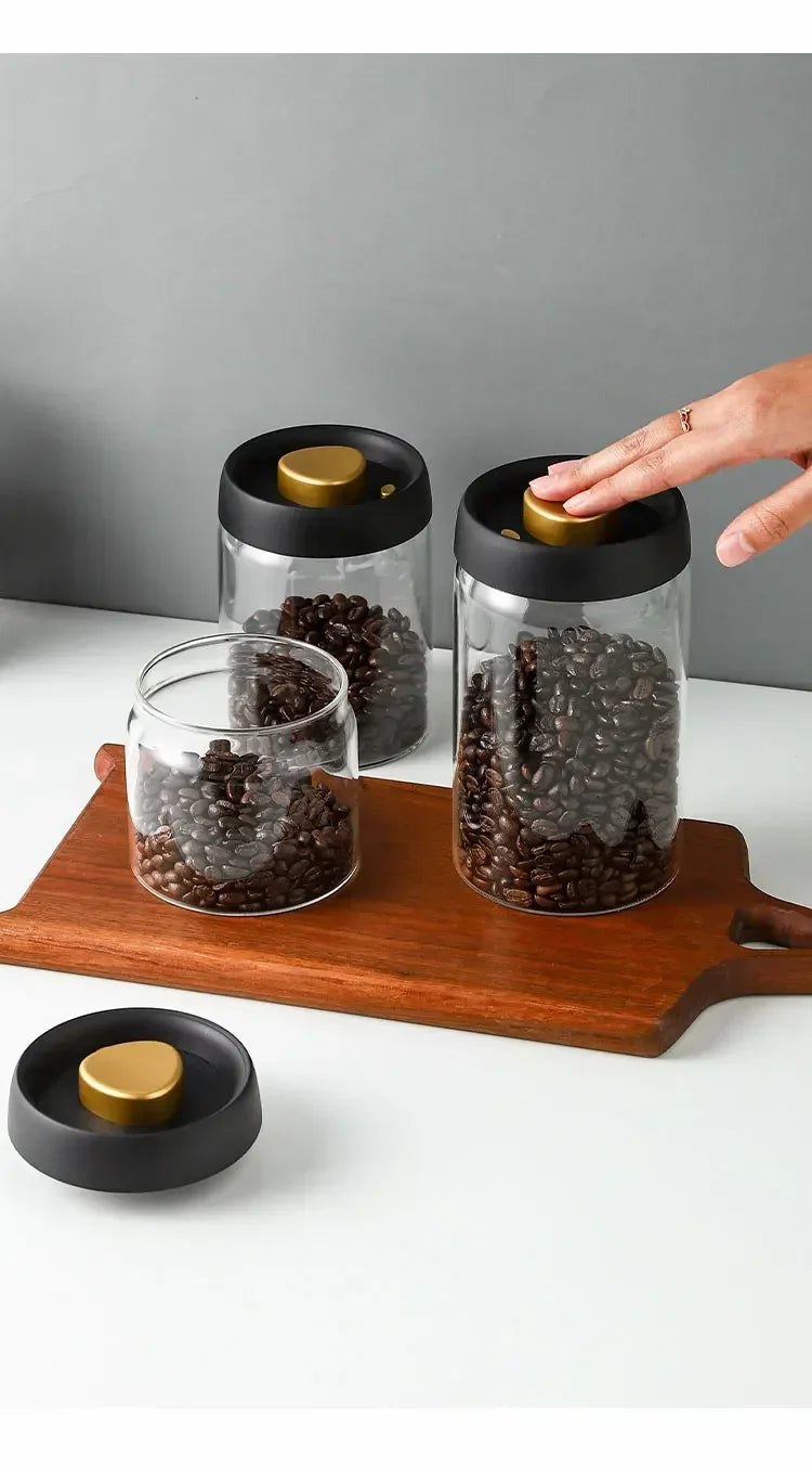 Pote de vidro a vácuo para cafés.