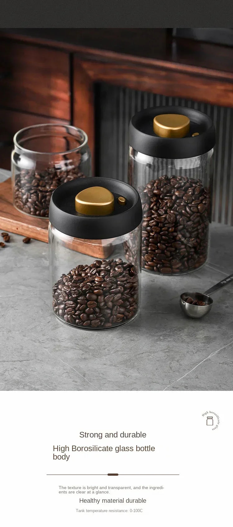 Pote de vidro a vácuo para cafés.