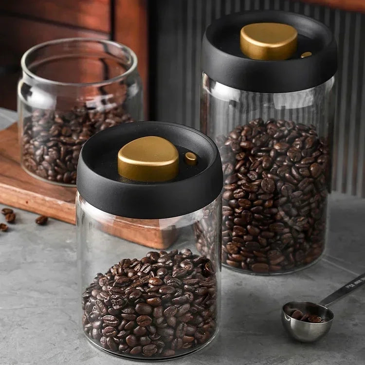 Pote de vidro a vácuo para cafés.