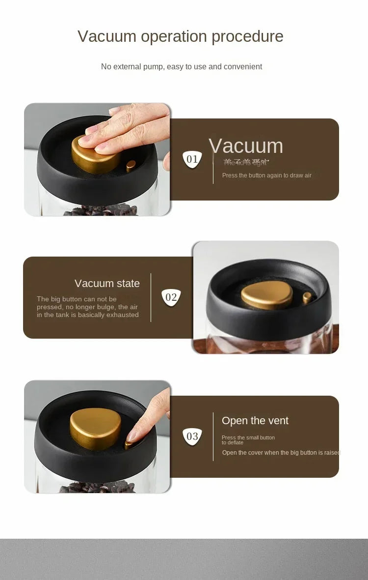 Pote de vidro a vácuo para cafés.